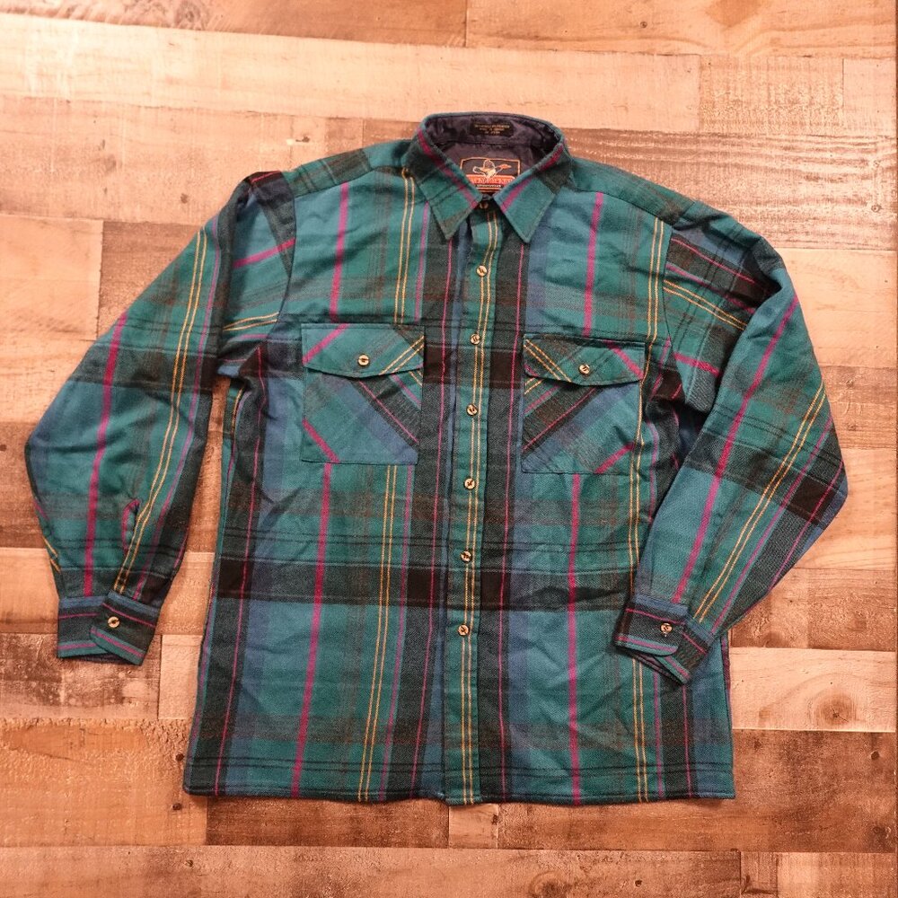 Backpacker Sportswear Flannel Shirt Men’s Large‎ Green Plaid Outdoor Vintage